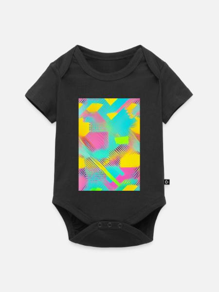 Retro Muster Bunt - Baby Premium Kurzarmbody - Schwarz