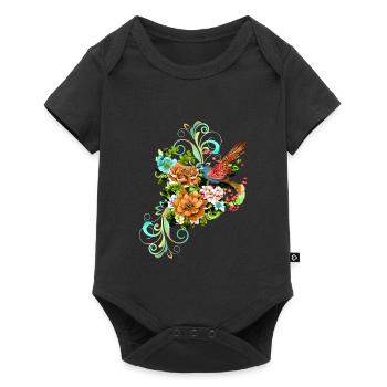 Wunderschöne elegante Blumen mit Vogel. - Baby Premium Kurzarmbody - Schwarz - Vorne