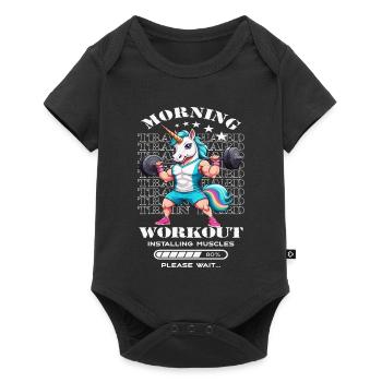 Einhorn Morning Workout - Baby Premium Kurzarmbody - Schwarz - Vorne