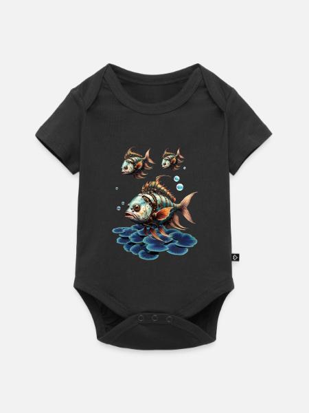 Toller Fantasy-Steampunk-Fisch. - Baby Premium Kurzarmbody - Schwarz