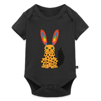 Guépard exotique fantastique avec oreilles en plumes arc-en-ciel - Body à manches courtes Premium Bébé - noir - Devant