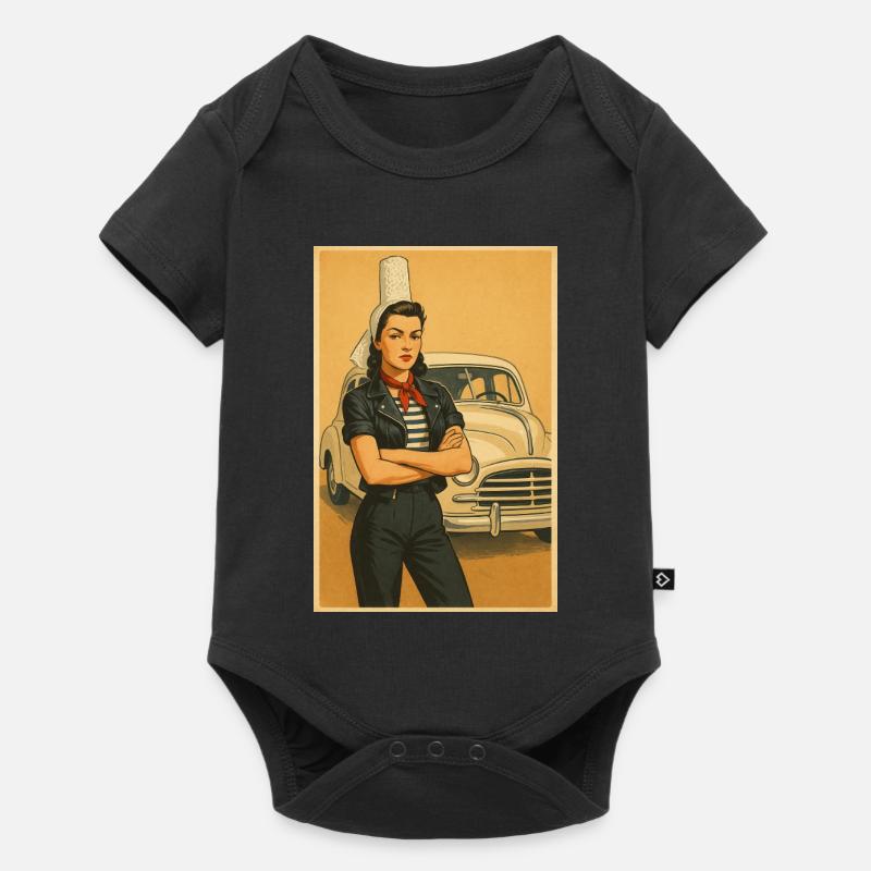 Femme rétro et auto vintage - Body à manches courtes Premium Bébé - noir