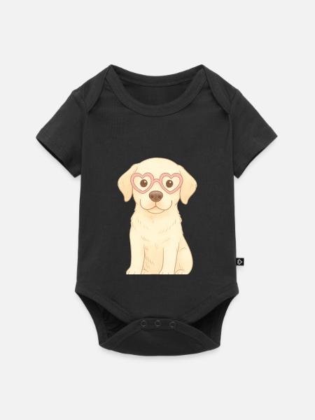 Verspielter Hund mit Herzbrille - Baby Premium Kurzarmbody - Schwarz