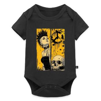 Grunge punk woman with skull in yellow - Baby Premium short-sleeve bodysuit - black - Front