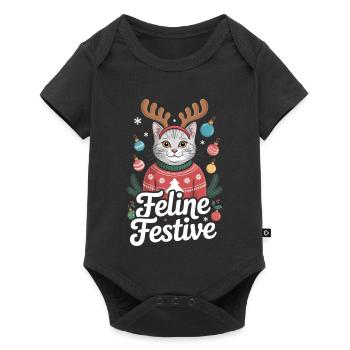 Feline Festive Christmas Cat Reindeer Antlers - Baby Premium short-sleeve bodysuit - black - Front