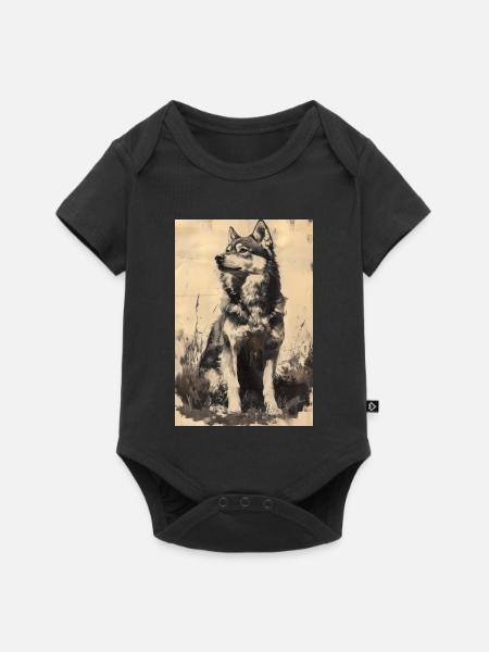 Illustration eines Wolfes - Baby Premium Kurzarmbody - Schwarz