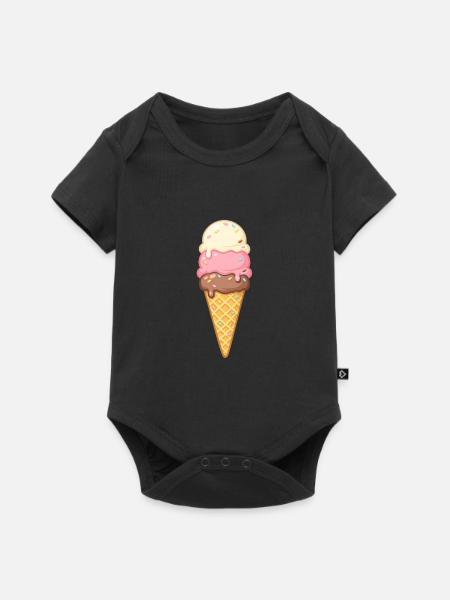 Dreischicht Eiscreme im Cone - Baby Premium Kurzarmbody - Schwarz