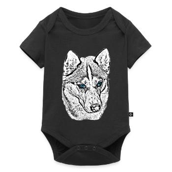 Tête de loup dessinant des yeux bleus - Body à manches courtes Premium Bébé - noir - Devant