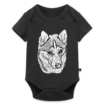 Husky tête de loup dessinant des yeux marron - Body à manches courtes Premium Bébé - noir - Devant