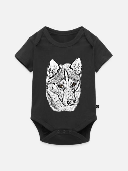 Wolfskopf Husky Linienzeichnung braune Augen - Baby Premium Kurzarmbody - Schwarz