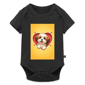 Chiot Love Dog dans cadre de cœur - Body à manches courtes Premium Bébé - noir - Devant