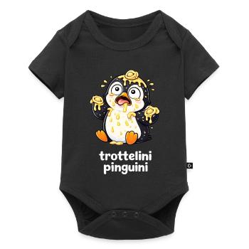 Trottelini Pinguini – Lustiger Pasta Pinguin - Baby Premium Kurzarmbody - Schwarz - Vorne