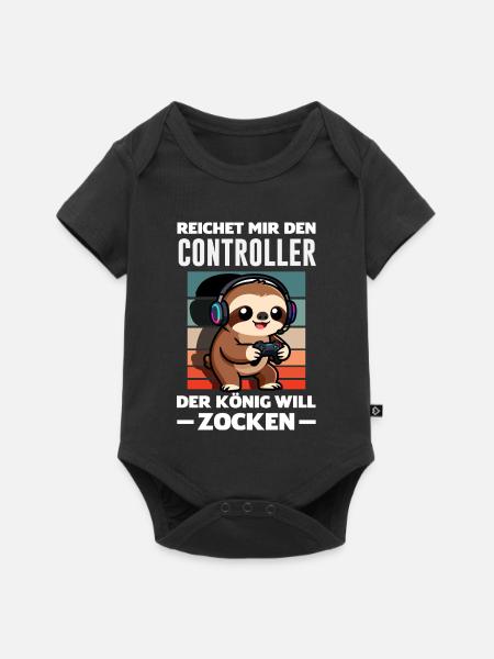 Controller König Will Zocken Lustiges Faultier - Baby Premium Kurzarmbody - Schwarz