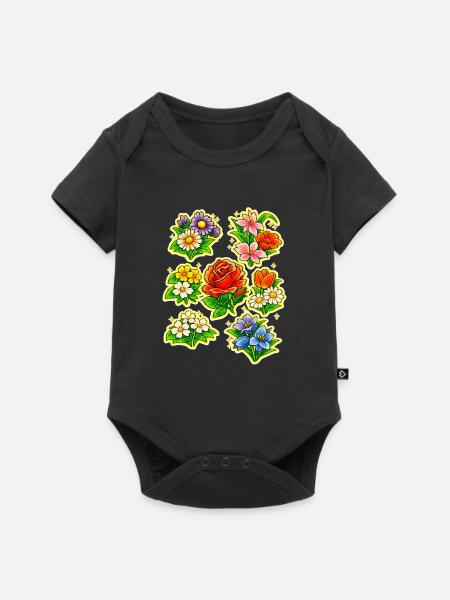 Vivid Bloom Blumen-Aufkleber-Set - Baby Premium Kurzarmbody - Schwarz