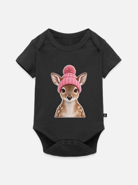 Rentierchen mit pinker Pomponmütze - Baby Premium Kurzarmbody - Schwarz