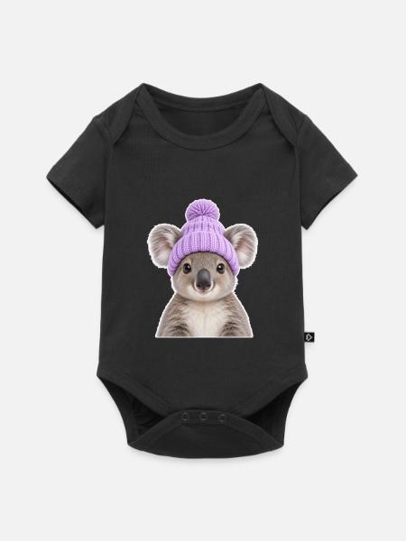 Knuffiger Koala mit Lavendel-Mütze - Baby Premium Kurzarmbody - Schwarz
