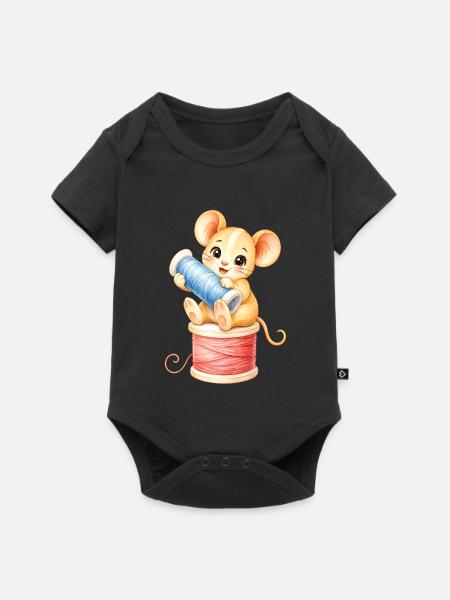 Maus mit Garnknäuel - Baby Premium Kurzarmbody - Schwarz