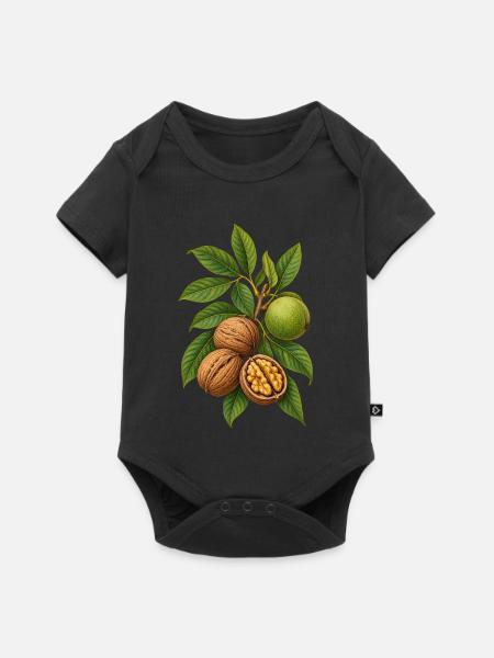 Walnüsse mit Blättern Botanische Illustration - Baby Premium Kurzarmbody - Schwarz