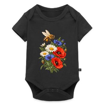 Biene zwischen Wildblumen Naturgarten - Baby Premium Kurzarmbody - Schwarz - Vorne
