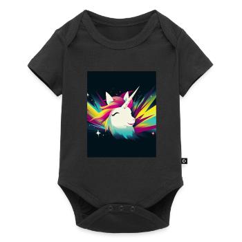 Einhorn Regenbogen Fantasy Design Cartoon 2 - Baby Premium Kurzarmbody - Schwarz - Vorne