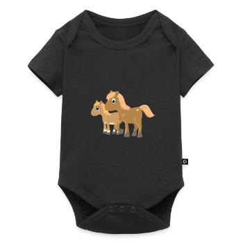 Pferde mit Fohlen - Baby Premium Kurzarmbody - Schwarz - Vorne