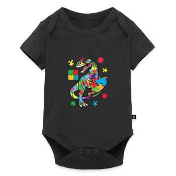 T Rex Dinosaur Autism Awareness Puzzle Piece - Baby Premium short-sleeve bodysuit - black - Front