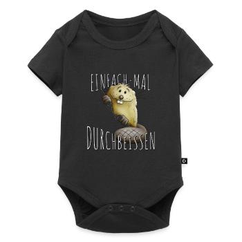 Einfach mal Durchbeissen Lebensweisheit Biber - Baby Premium Kurzarmbody - Schwarz - Vorne