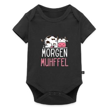 MUHffel Morgenmuffel Kuh Muh - Baby Premium Kurzarmbody - Schwarz - Vorne
