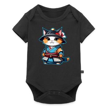 Cute samurai cat - Baby Premium short-sleeve bodysuit - black - Front