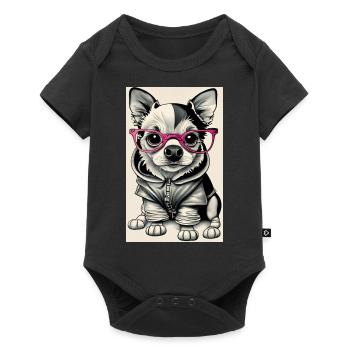 lunettes noir et blanc rose chien - Body à manches courtes Premium Bébé - noir - Devant