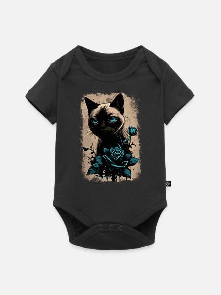 Siamkatze mit Blume - Baby Premium Kurzarmbody - Schwarz