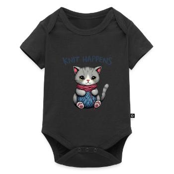 Knit Happens - Tricoter Chat Gris avec de la laine - Body à manches courtes Premium Bébé - noir - Devant