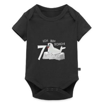 Lachende Robbe auf Fels - 7. Geburtstag - Baby Premium Kurzarmbody - Schwarz - Vorne