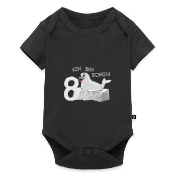 Lachende Robbe auf Fels - 8. Geburtstag - Baby Premium Kurzarmbody - Schwarz - Vorne