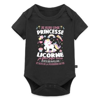 Je suis Une Princesse Licorne Humour - Body à manches courtes Premium Bébé - noir - Devant