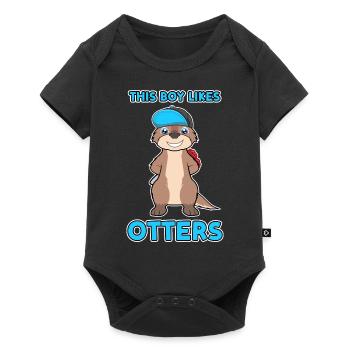 Boy Likes Otters Cooles Zitat Seeotter Waldtier - Baby Premium Kurzarmbody - Schwarz - Vorne