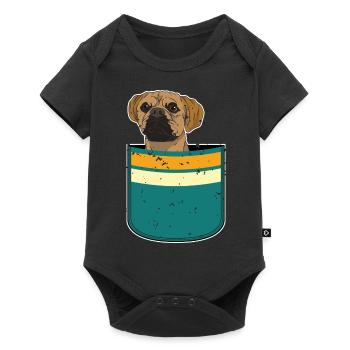 Chien Cadeau Mignon Chest Pochette Puggle - Body à manches courtes Premium Bébé - noir - Devant