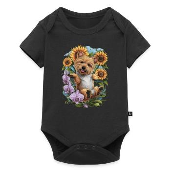 Cairn terrier avec des fleurs de soleil et des orchidées - Body à manches courtes Premium Bébé - noir - Devant