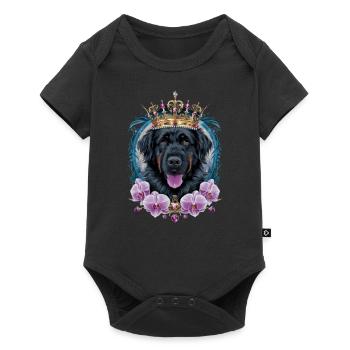 Chien Leonberger mignon avec couronne et orchidées - Body à manches courtes Premium Bébé - noir - Devant