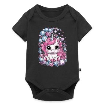 Mignonne licorne kawaii aux couleurs brillantes - Body à manches courtes Premium Bébé - noir - Devant