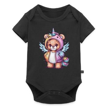 Ours en peluche licorne au look kawaii - Body à manches courtes Premium Bébé - noir - Devant