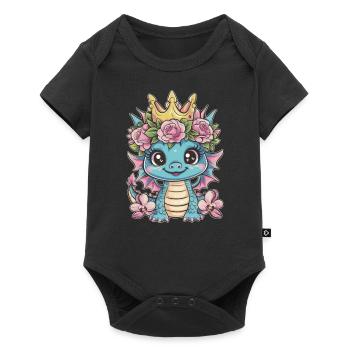 Kawaii Dragon with Crown, Roses and Orchids - Baby Premium short-sleeve bodysuit - black - Front