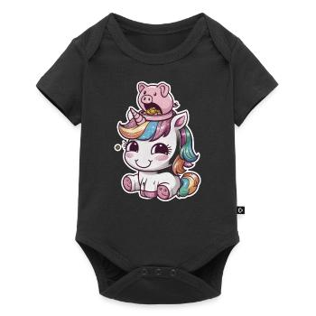 Cool Kawaii Unicorn with Piggy Bank - Baby Premium short-sleeve bodysuit - black - Front