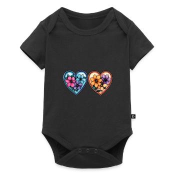 Coeurs Amour Fleurs - Body à manches courtes Premium Bébé - noir - Devant