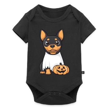 Doberman chien Halloween bande dessinée fantôme - Body à manches courtes Premium Bébé - noir - Devant