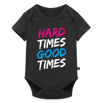 "Hard Times Good Times" in pink, white and blue - Baby Premium short-sleeve bodysuit - black - Front