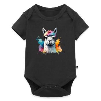 Alpaca Llama Colorful Cool Watercolor - Baby Premium short-sleeve bodysuit - black - Front