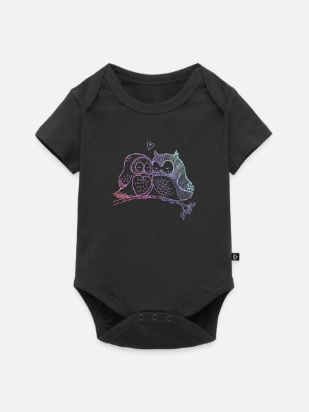 Verliebte Eulen - Baby Premium Kurzarmbody - Schwarz