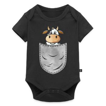 Kuh in der Tasche Tier Brusttasche Kuh Rind - Baby Premium Kurzarmbody - Schwarz - Vorne