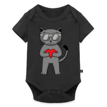 Britisch Kurzhaar Katze mit Sonnenbrille und Herz - Baby Premium Kurzarmbody - Schwarz - Vorne